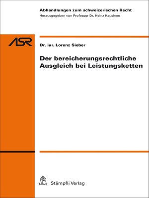 cover image of Der bereicherungsrechtliche Ausgleich bei Leistungsketten